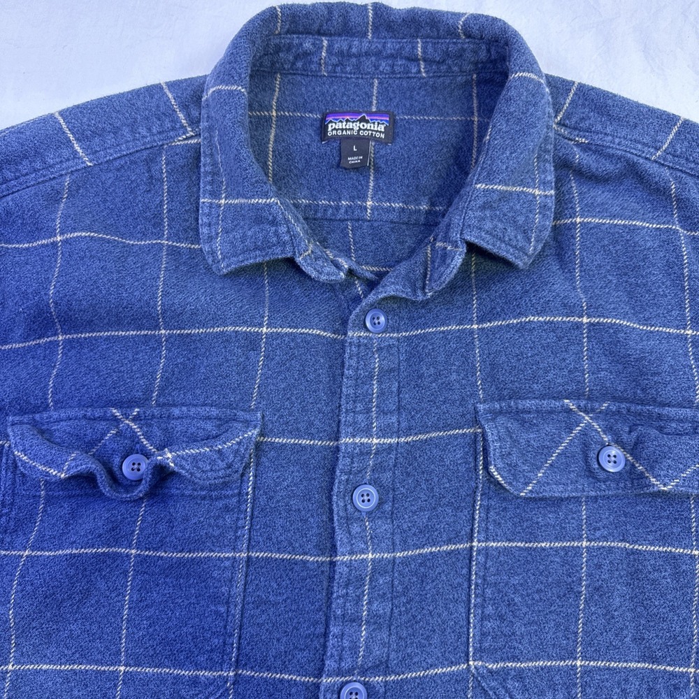 Patagonia Mens Fjord Flannel Shirt MENS LARGE Organic WINDOWPAINE BLUE GRAY - Picture 4 of 8